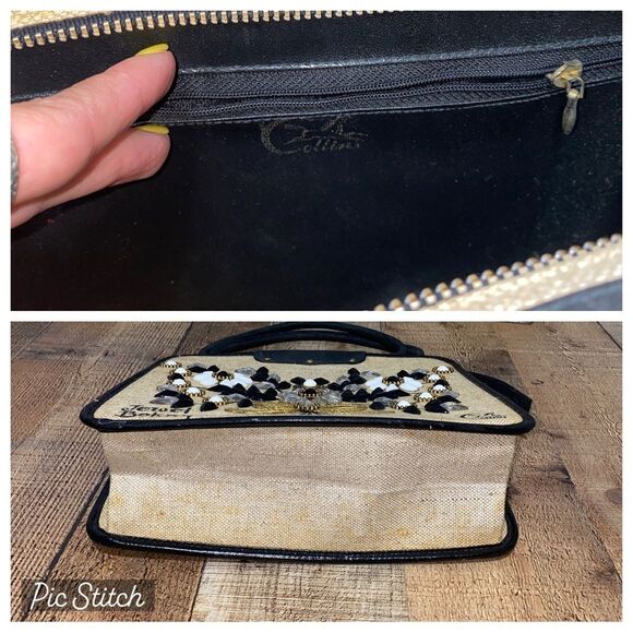 ENID COLLINS OF TEXAS FLOWER BASKET PURSE HANDBAG JEWEL BOKAY BLACK BAG Vintage - Picture 3 of 13